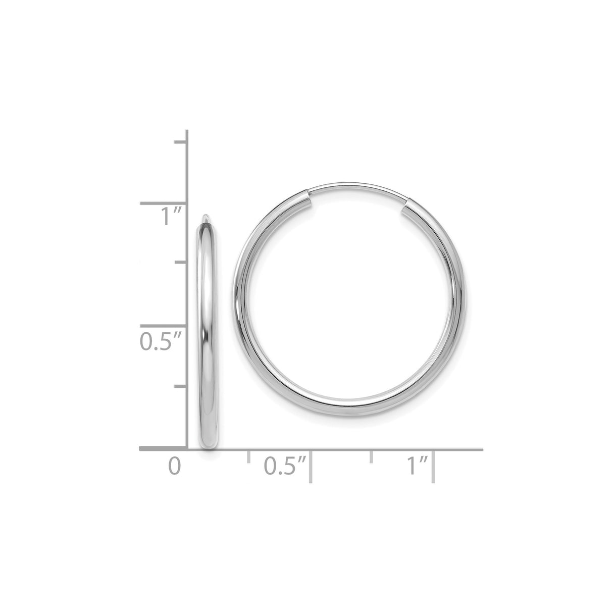 14k White Gold Hoop Earrings, Classic Round High Polish Minimalist Design for Women