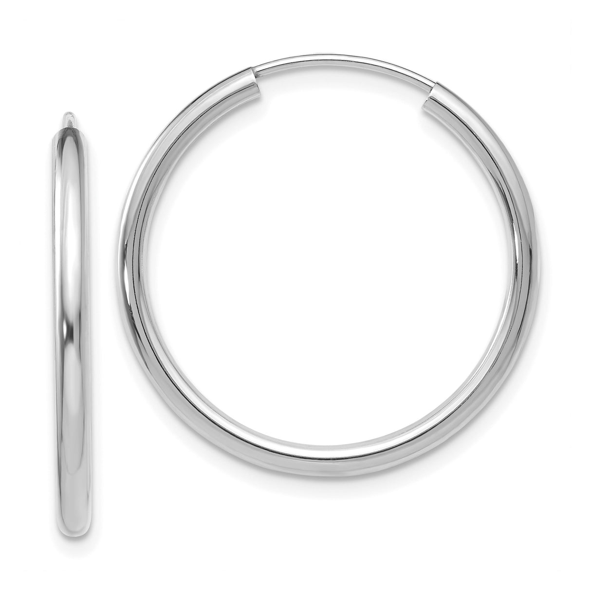 14k White Gold Hoop Earrings, Classic Round High Polish Minimalist Design for Women