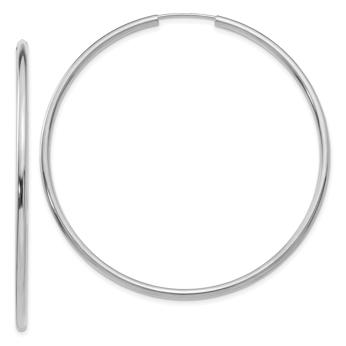 14k White Gold Hoop Earrings, Lightweight Endless Design, High Polish Finish, Unisex Style