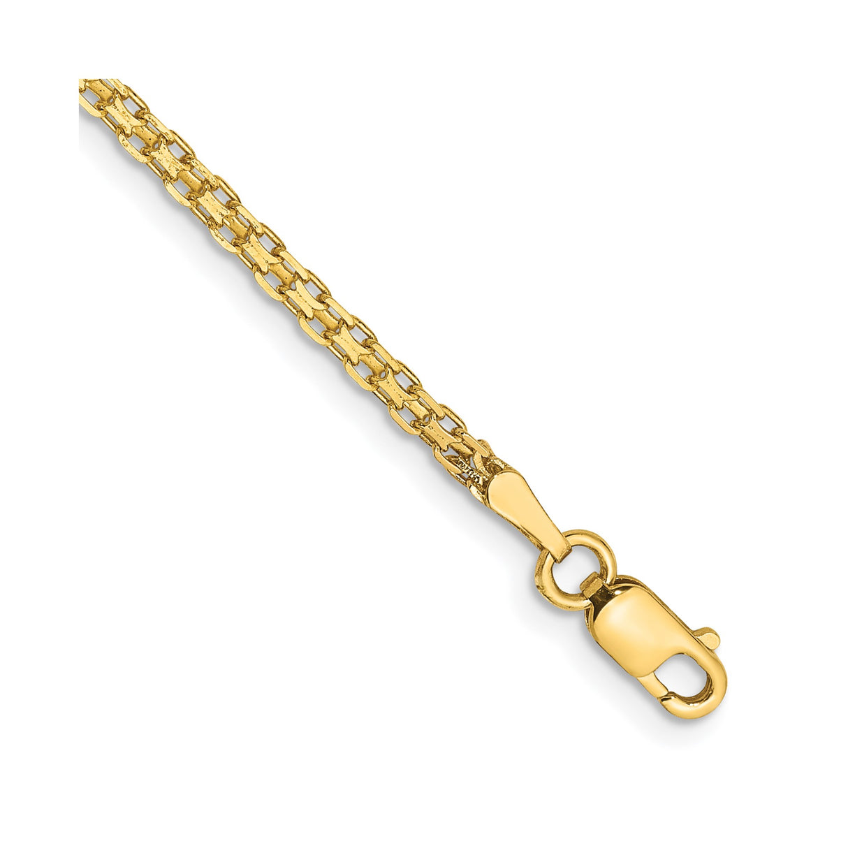 14K Yellow Gold 1.8 mm Polished Chain Bracelet, Solid alternate angle