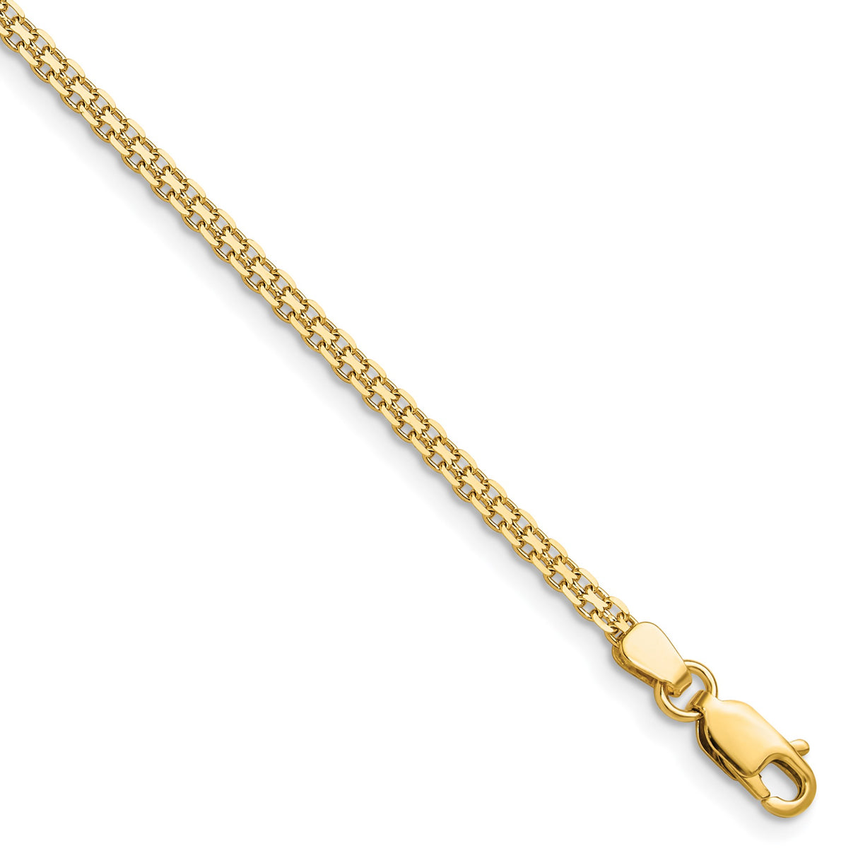 14K Yellow Gold 2.2 mm Polished Chain Bracelet shown for scale