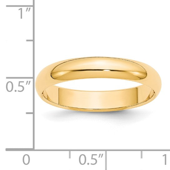 14K Yellow Gold Solid Half Round Domed Wedding Band With 4mm Width Timeless