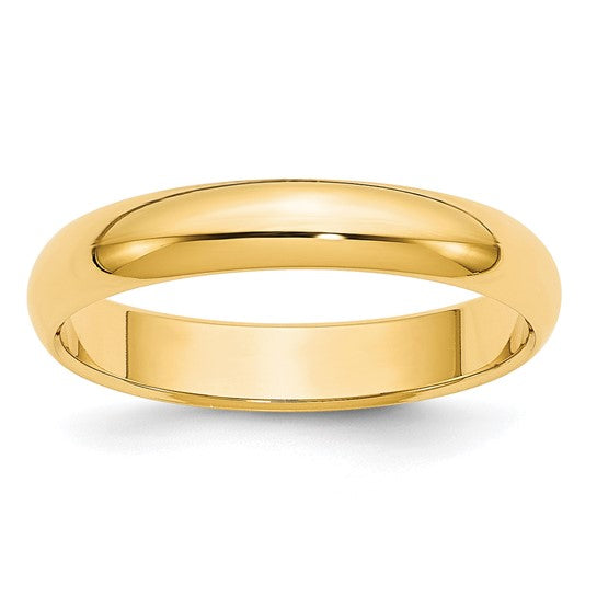14K Yellow Gold Solid Half Round Domed Wedding Band With 4mm Width Timeless