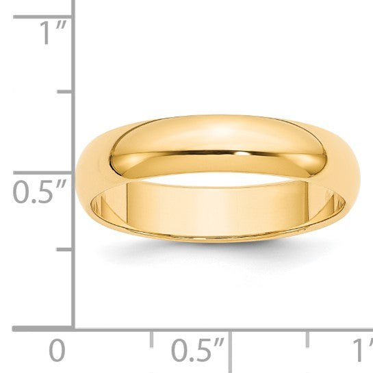 14K Yellow Gold Half Round Wedding Band, Solid 5mm, Classic Domed Ring