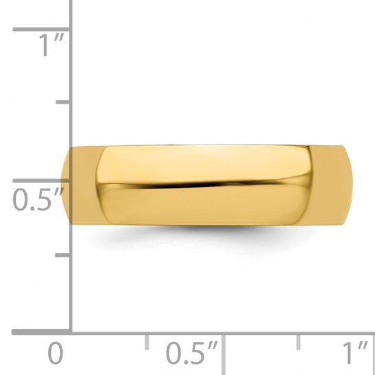 14K Yellow Gold Half-Round Domed Wedding Band, Solid 6mm Ring