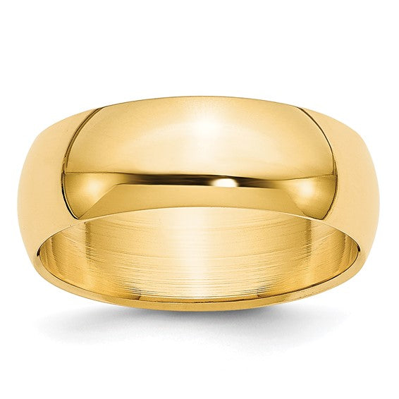 14K Yellow Gold Half-Round Domed Wedding Band, Solid 6mm Ring