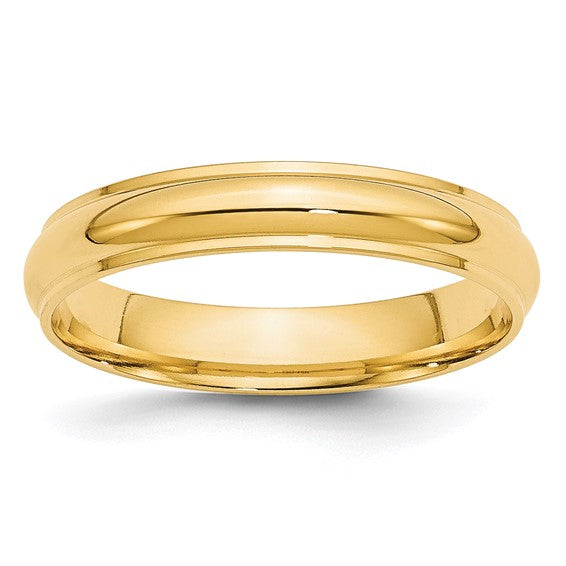 14K Yellow Gold Half-Round Wedding Band With Domed Profile And Fancy Edge, 4 Mm