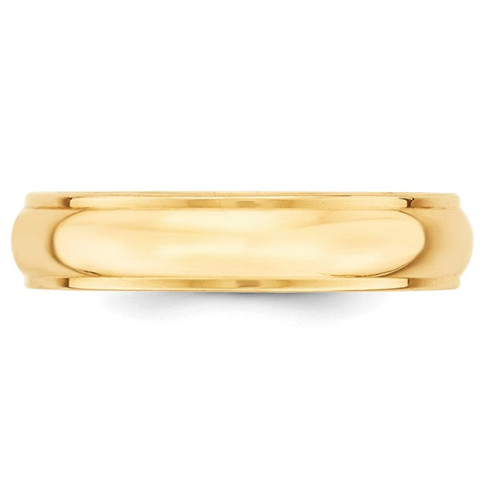 14K Yellow Gold Half-Round Domed Wedding Band With Fancy Edge 5mm Comfort Fit