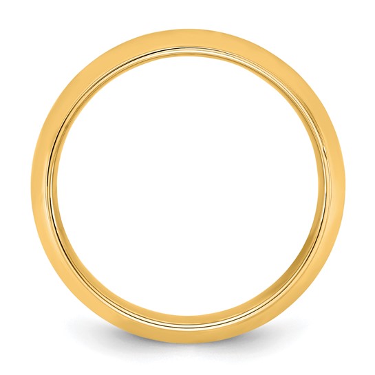 Solid 14K Yellow Gold Half Round Wedding Band, 7mm Domed Ring With Fancy Edge