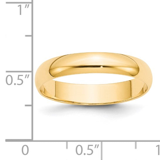 14K Yellow Gold Domed Half Round Wedding Band Lightweight 4mm Polished Finish