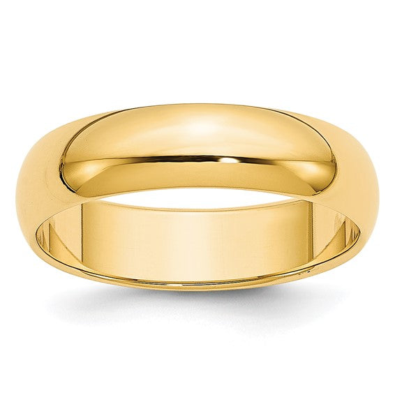 14K Yellow Gold Half-Round Wedding Band, Lightweight Solid 5mm Ring, Timeless