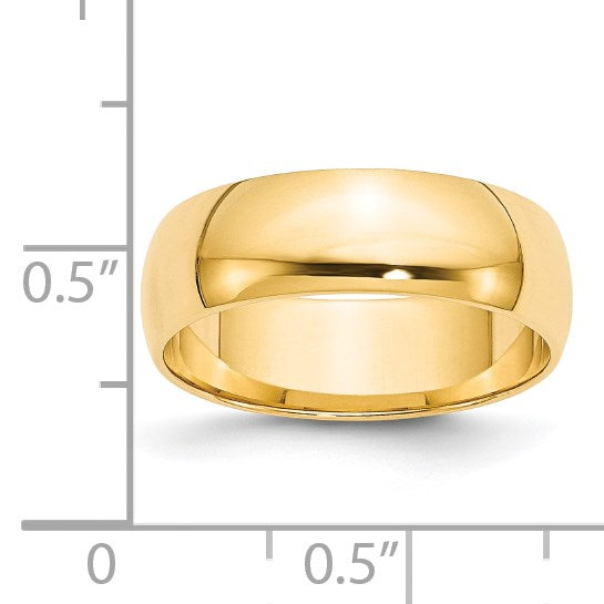 14K Yellow Gold Half-Round Domed Wedding Band, Lightweight 6 mm