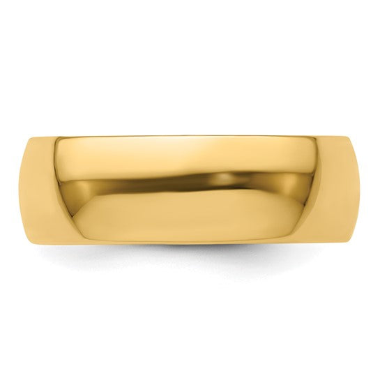 14K Yellow Gold Half-Round Domed Wedding Band, Lightweight 7mm Solid Ring