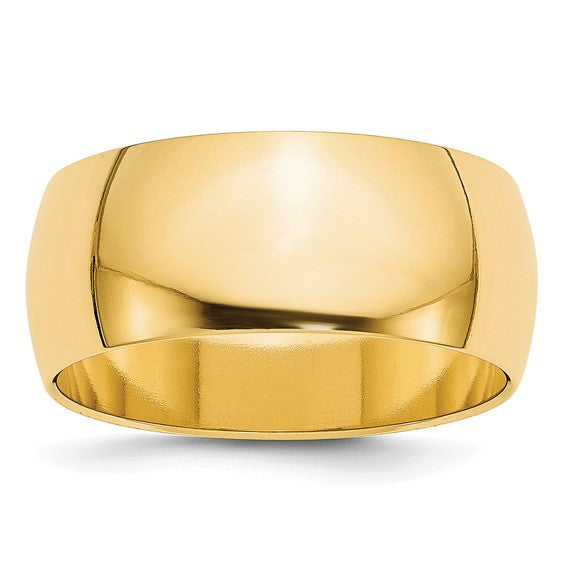 14K Yellow Gold Half Round Domed 8mm Lightweight Wedding Band