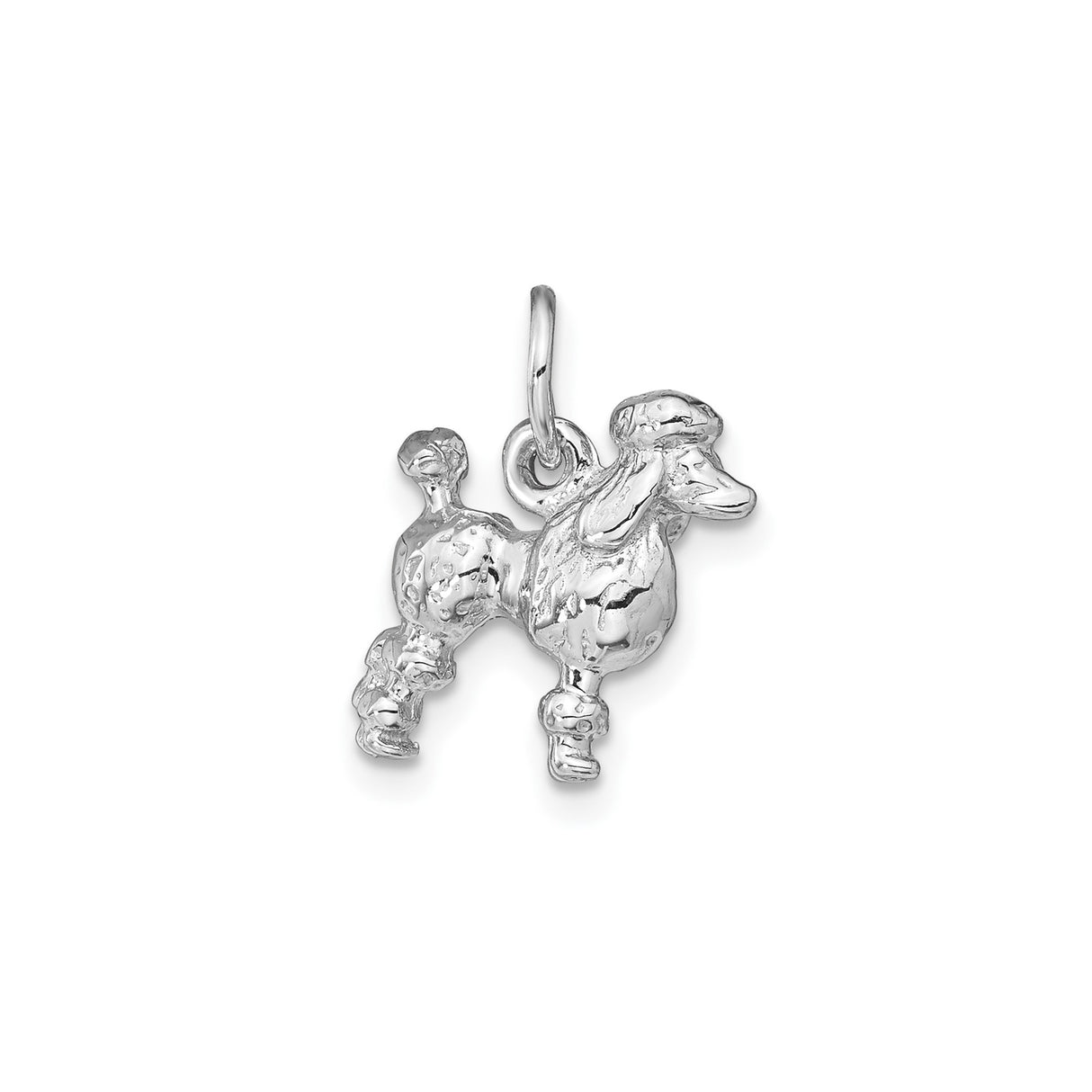14k White Gold Poodle Dog Charm Pendant, 3D Pet Design for Women