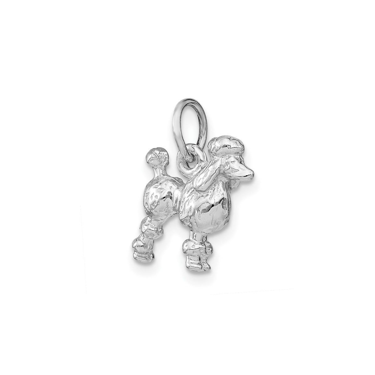14k White Gold Poodle Dog Charm Pendant, 3D Pet Design for Women
