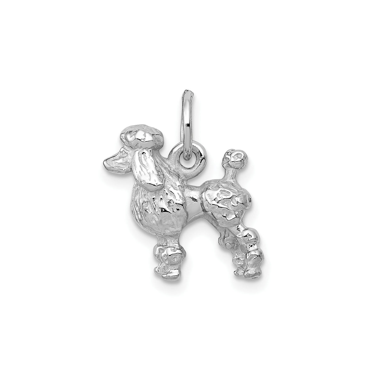14k White Gold Poodle Dog Charm Pendant, 3D Pet Design for Women