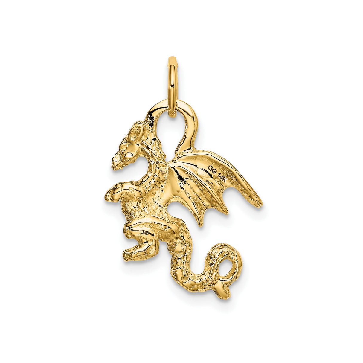 14k Yellow Gold Dragon Pendant, Winged Mythical Creature Symbol of Power and Protection