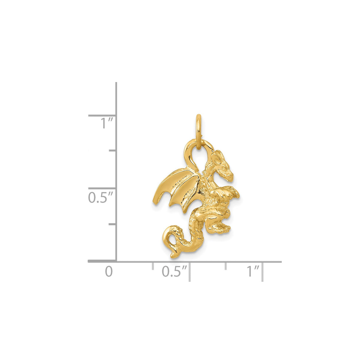 14k Yellow Gold Dragon Pendant, Winged Mythical Creature Symbol of Power and Protection