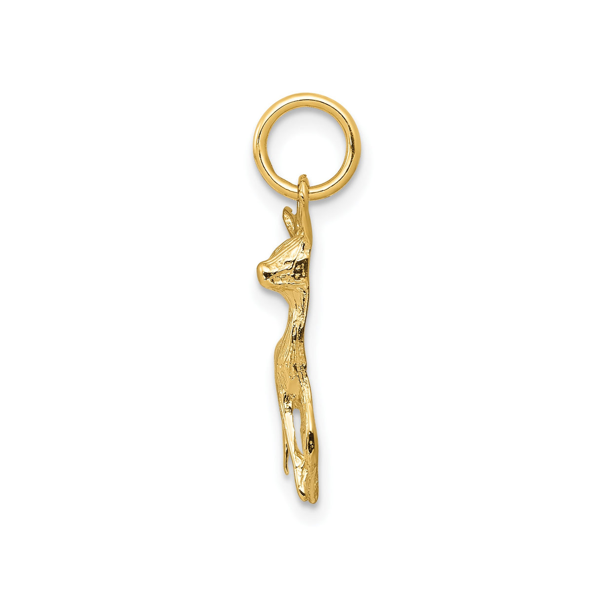 14k Yellow Gold Deer Pendant with Detailed Standing Fawn Design, Nature-Inspired Charm for Women