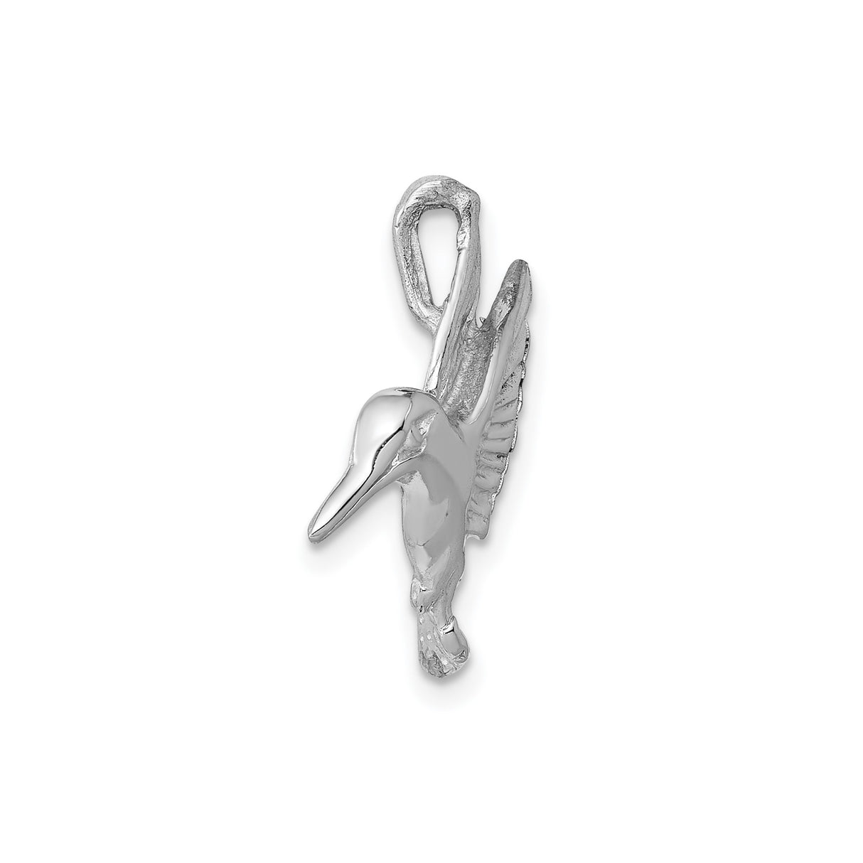 14k White Gold Hummingbird Pendant, Flying Bird Design, Nature-Inspired Charm for Women