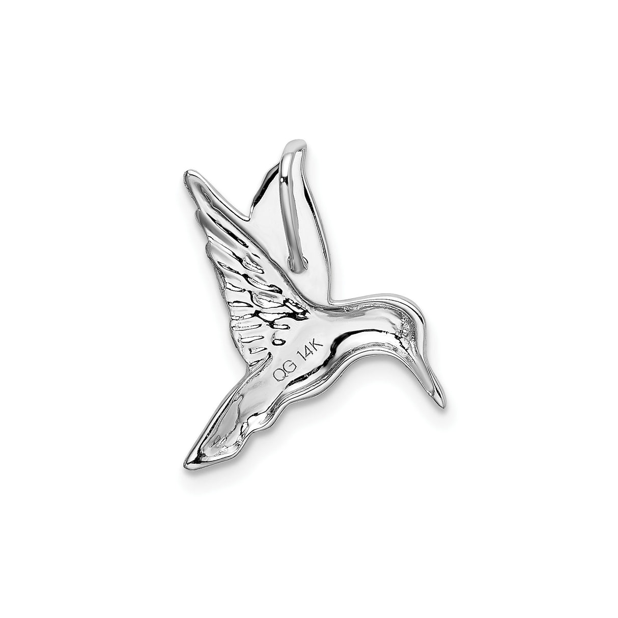 14k White Gold Hummingbird Pendant, Flying Bird Design, Nature-Inspired Charm for Women