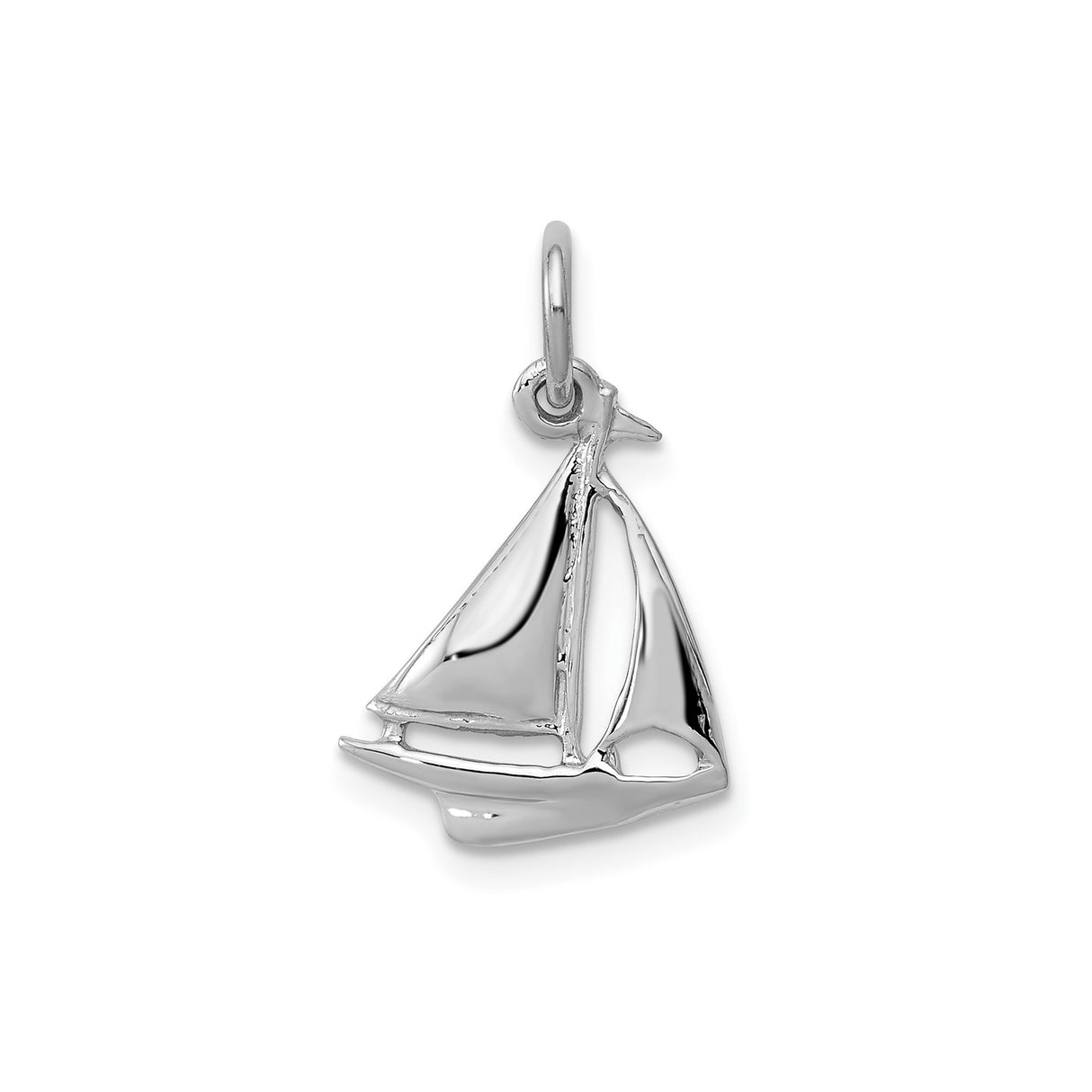 14k White Gold Sailboat Pendant Charm, Nautical Marine Design, Ocean Theme