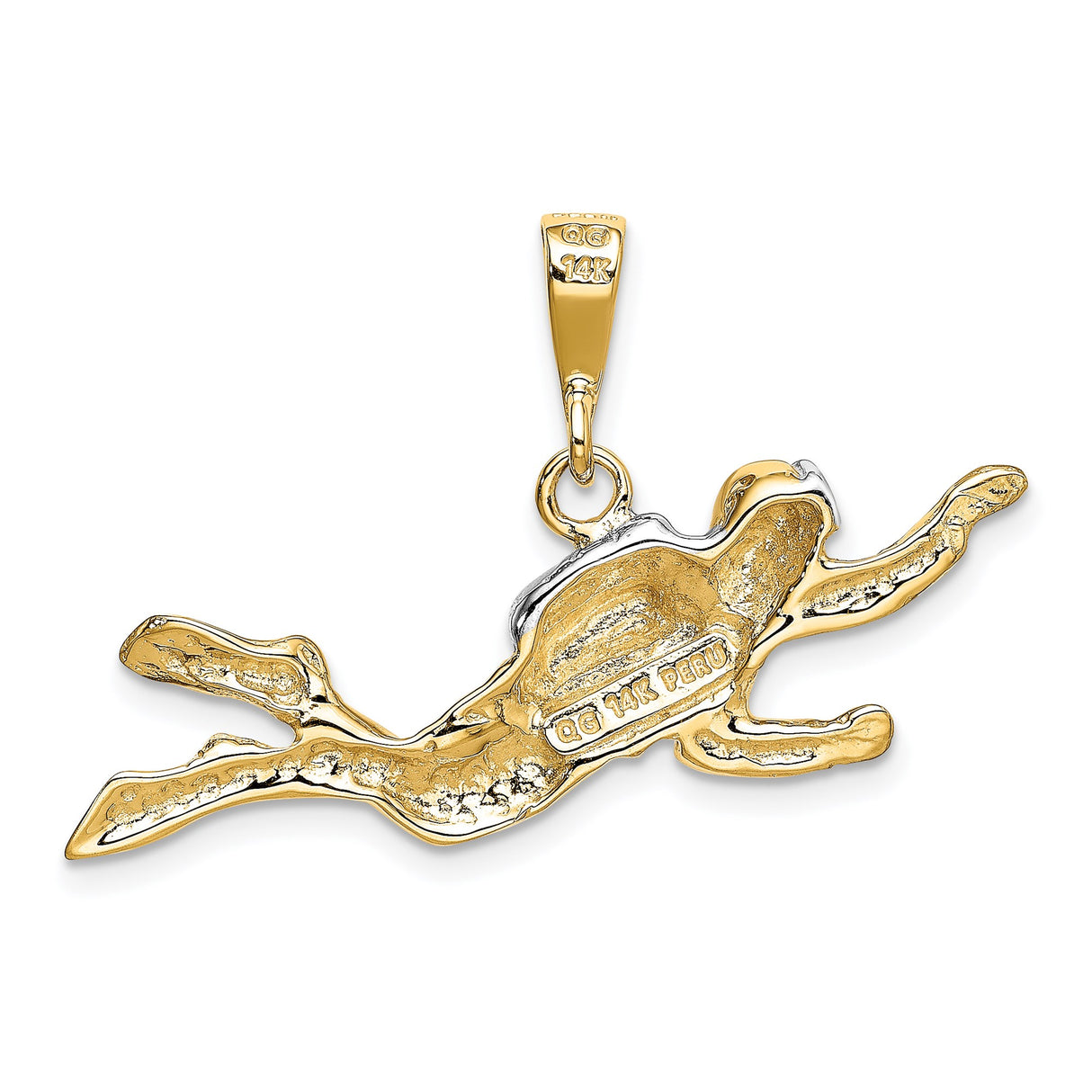 14k Two-Tone Gold Scuba Diver Pendant with Flippers and Tank, Nautical Marine Charm