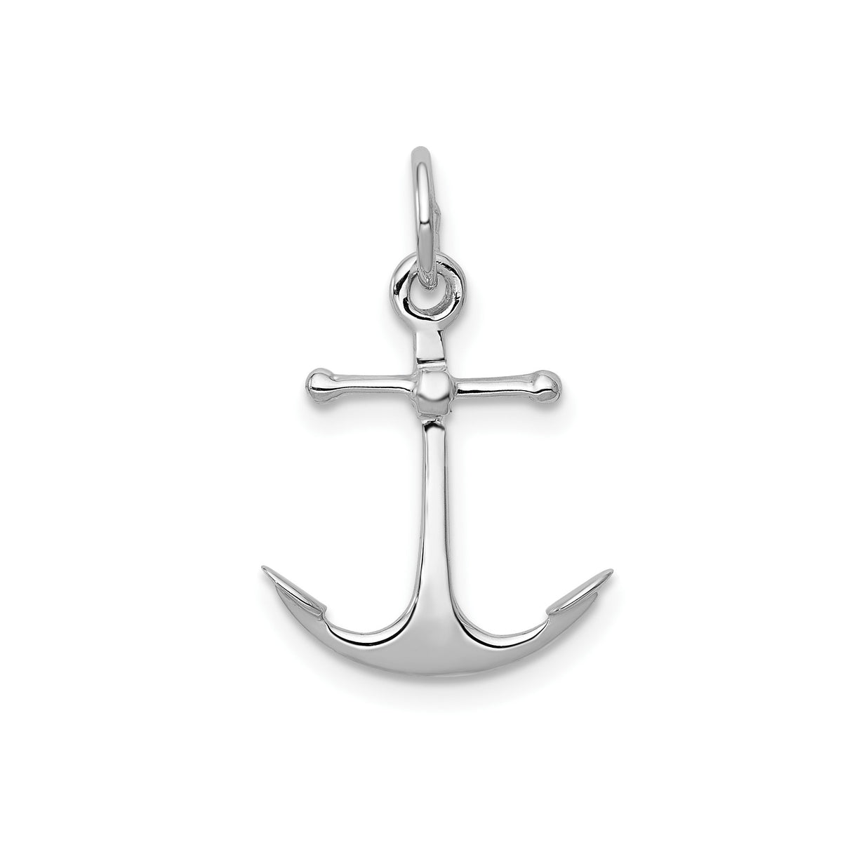 14k White Gold Anchor Pendant, Polished Nautical Symbol of Faith and Hope