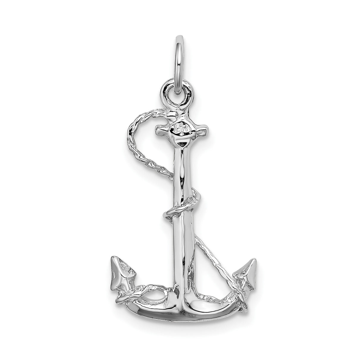 14k White Gold Anchor Pendant with Wrapped Rope Design, Nautical Faith and Strength Symbol