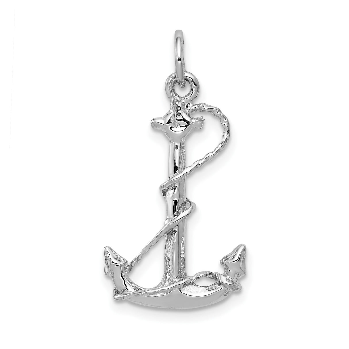 14k White Gold Anchor Pendant with Wrapped Rope Design, Nautical Faith and Strength Symbol