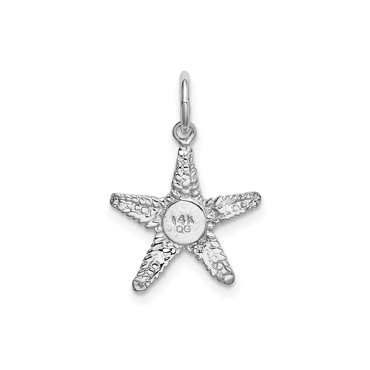 14k White Gold Starfish Pendant, Textured Nautical Marine Charm, Ocean-Inspired Design