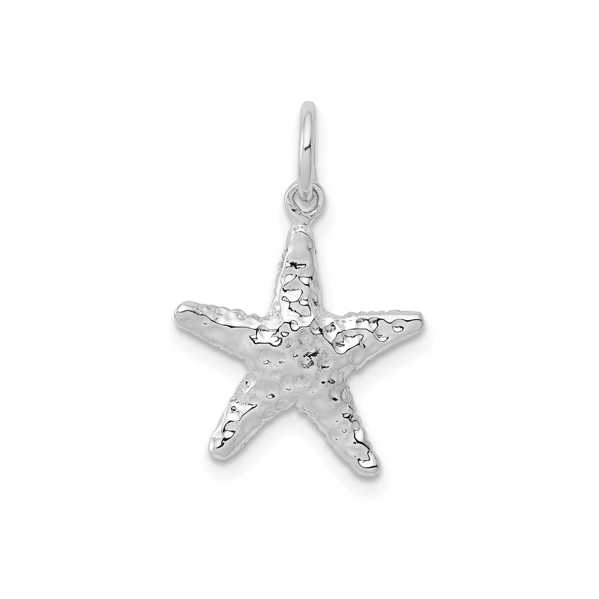 14k White Gold Starfish Pendant, Textured Nautical Marine Charm, Ocean-Inspired Design