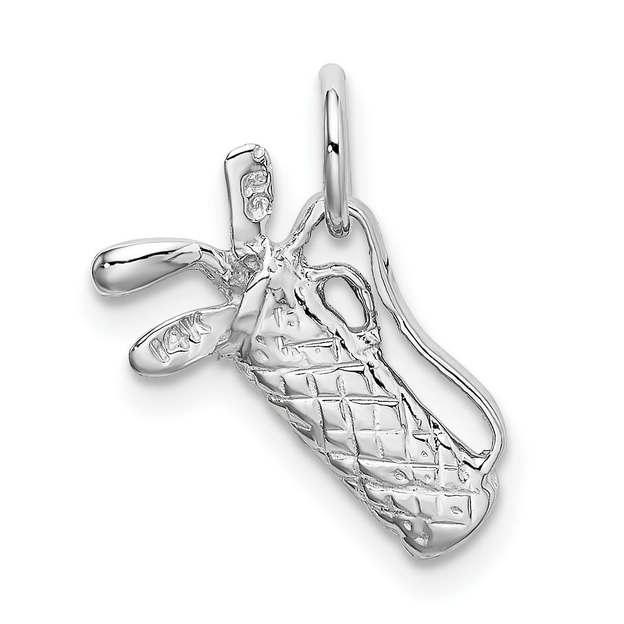 Solid 3-D Golf Bag With Clubs Charm Pendant in Real 14k White Gold
