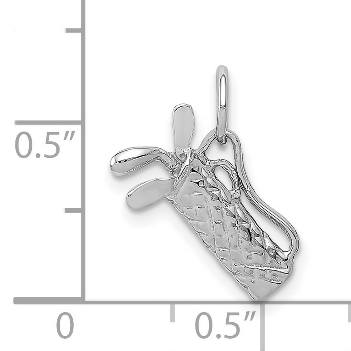 Solid 3-D Golf Bag With Clubs Charm Pendant in Real 14k White Gold