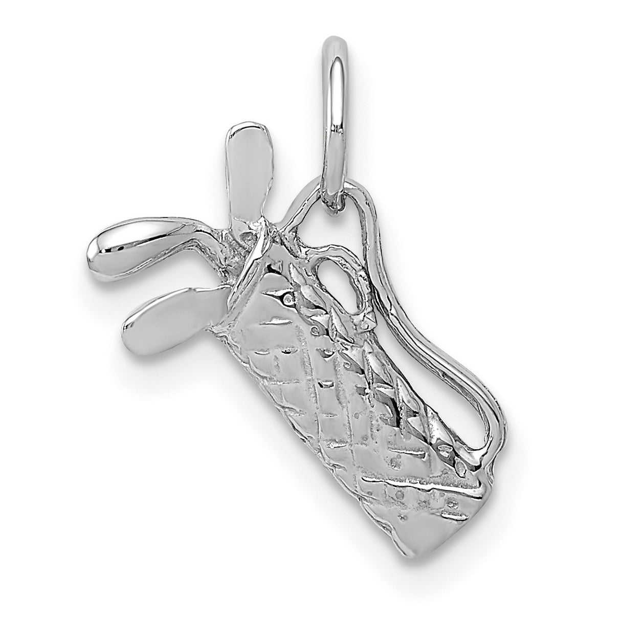 Solid 3-D Golf Bag With Clubs Charm Pendant in Real 14k White Gold