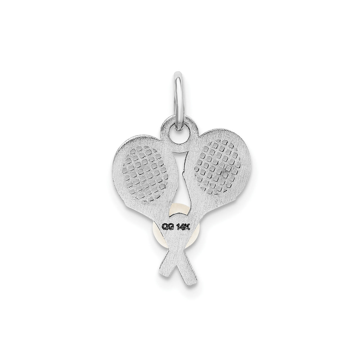 14k White Gold Pendant with Cultured Pearl and Crossed Tennis Rackets, Sports Charm for Women
