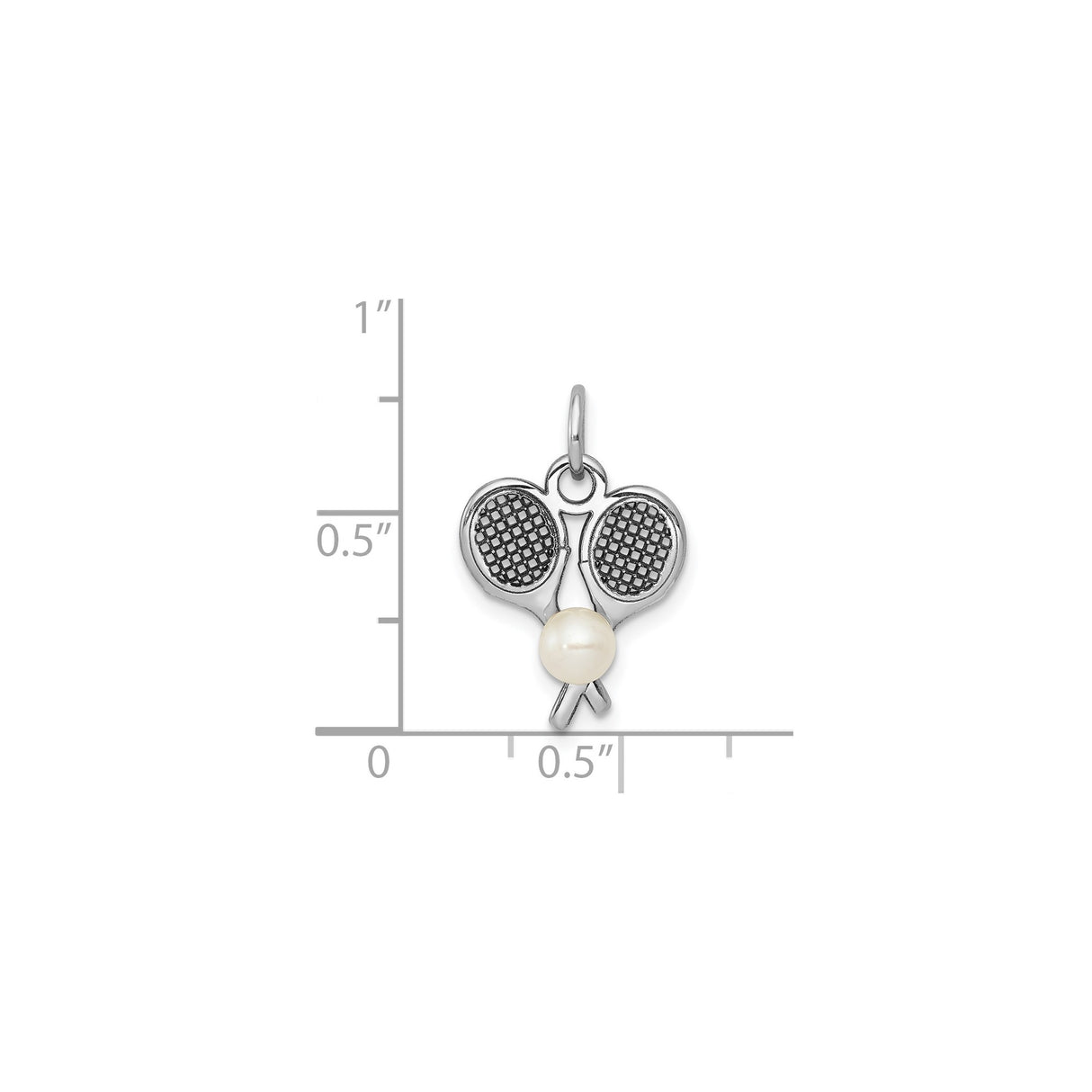14k White Gold Pendant with Cultured Pearl and Crossed Tennis Rackets, Sports Charm for Women