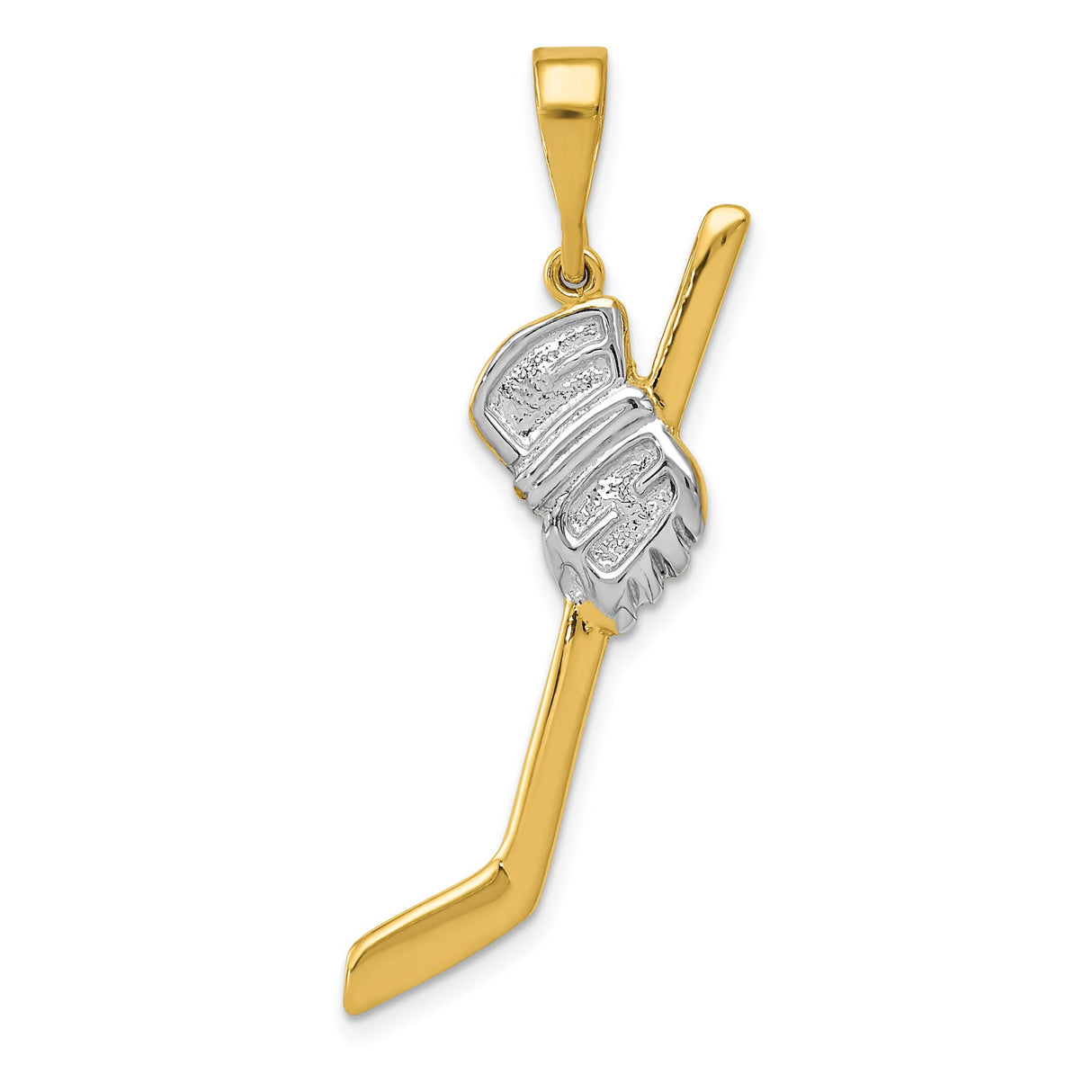 14k Two-Tone Gold Hockey Pendant with Realistic Glove and Stick Design