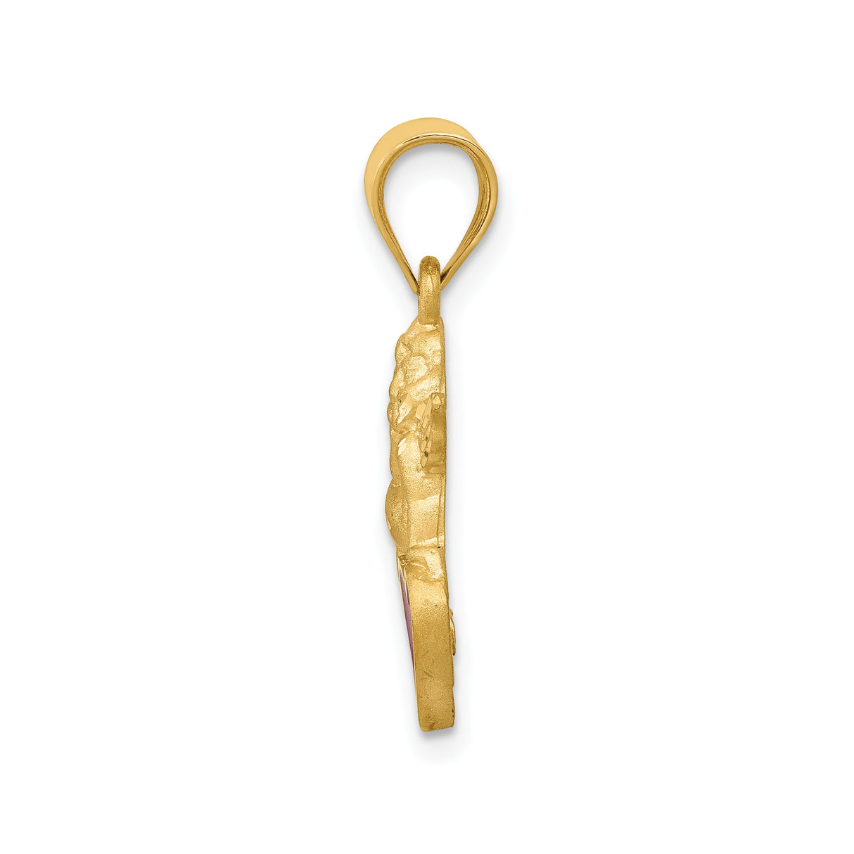 14k Yellow Gold Cherub Angel Pendant with Red Enamel Heart, Christian Religious Charm