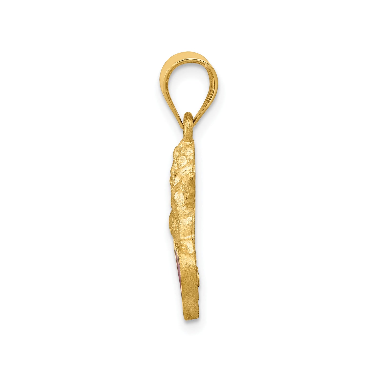 14k Yellow Gold Cherub Angel Pendant with Red Enamel Heart, Christian Religious Charm