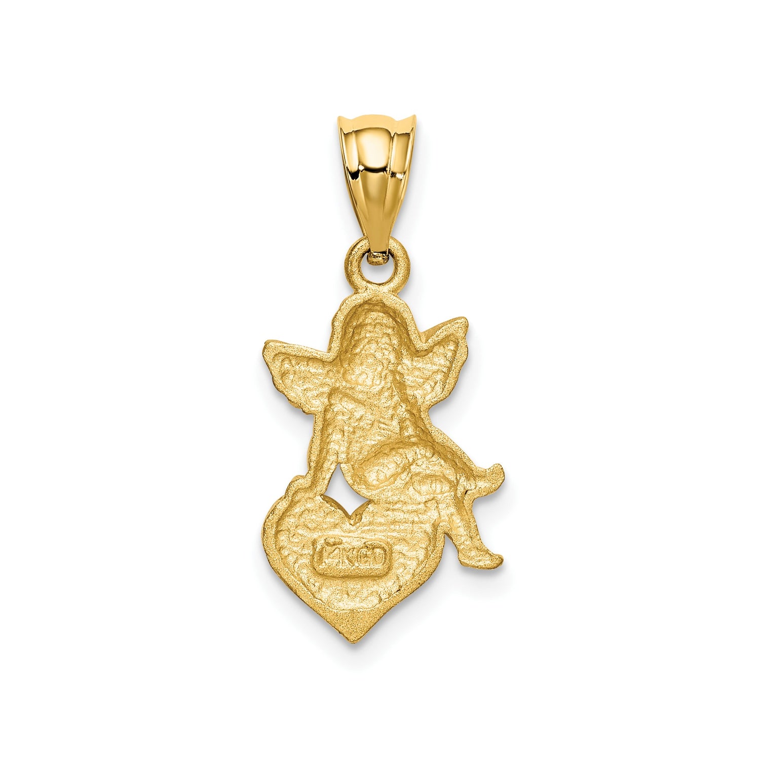 14k Yellow Gold Cherub Angel Pendant with Red Enamel Heart, Christian Religious Charm