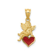 14k Yellow Gold Cherub Angel Pendant with Red Enamel Heart, Christian Religious Charm