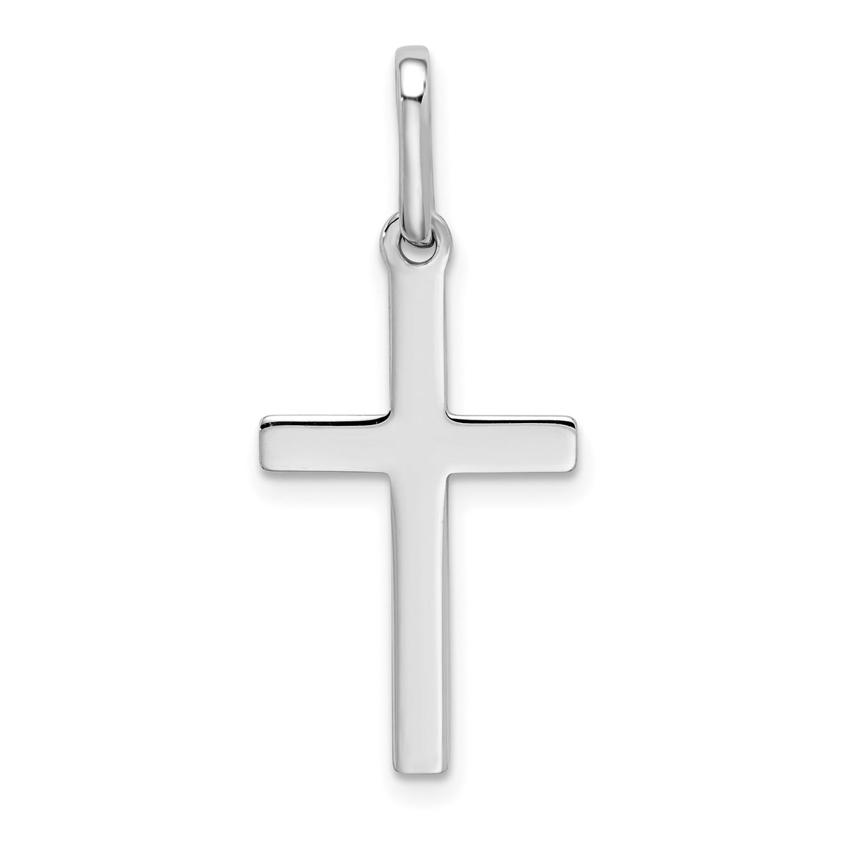 14k White Gold Hollow Latin Cross Pendant, Polished Unisex Religious Charm