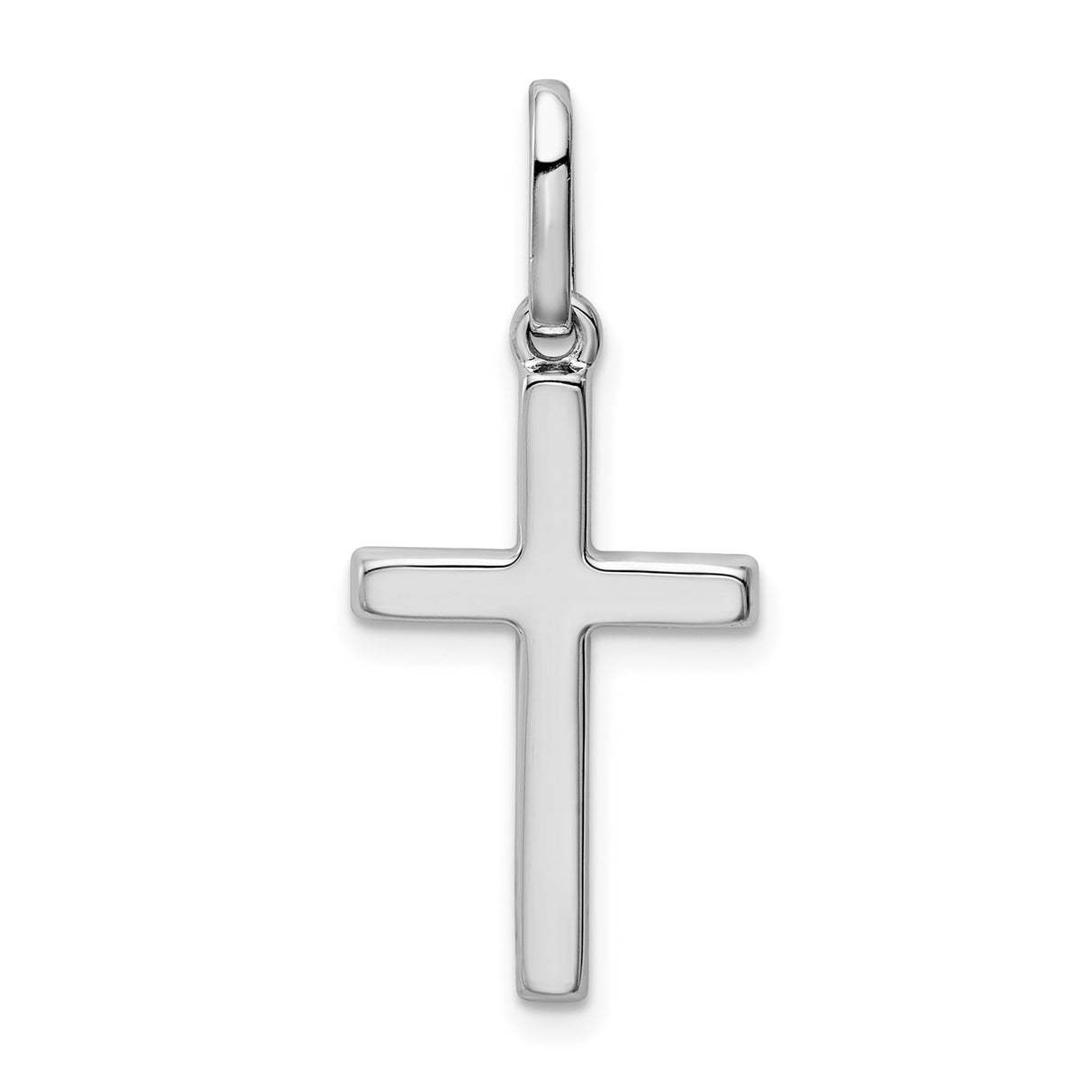 14k White Gold Hollow Latin Cross Pendant, Polished Unisex Religious Charm