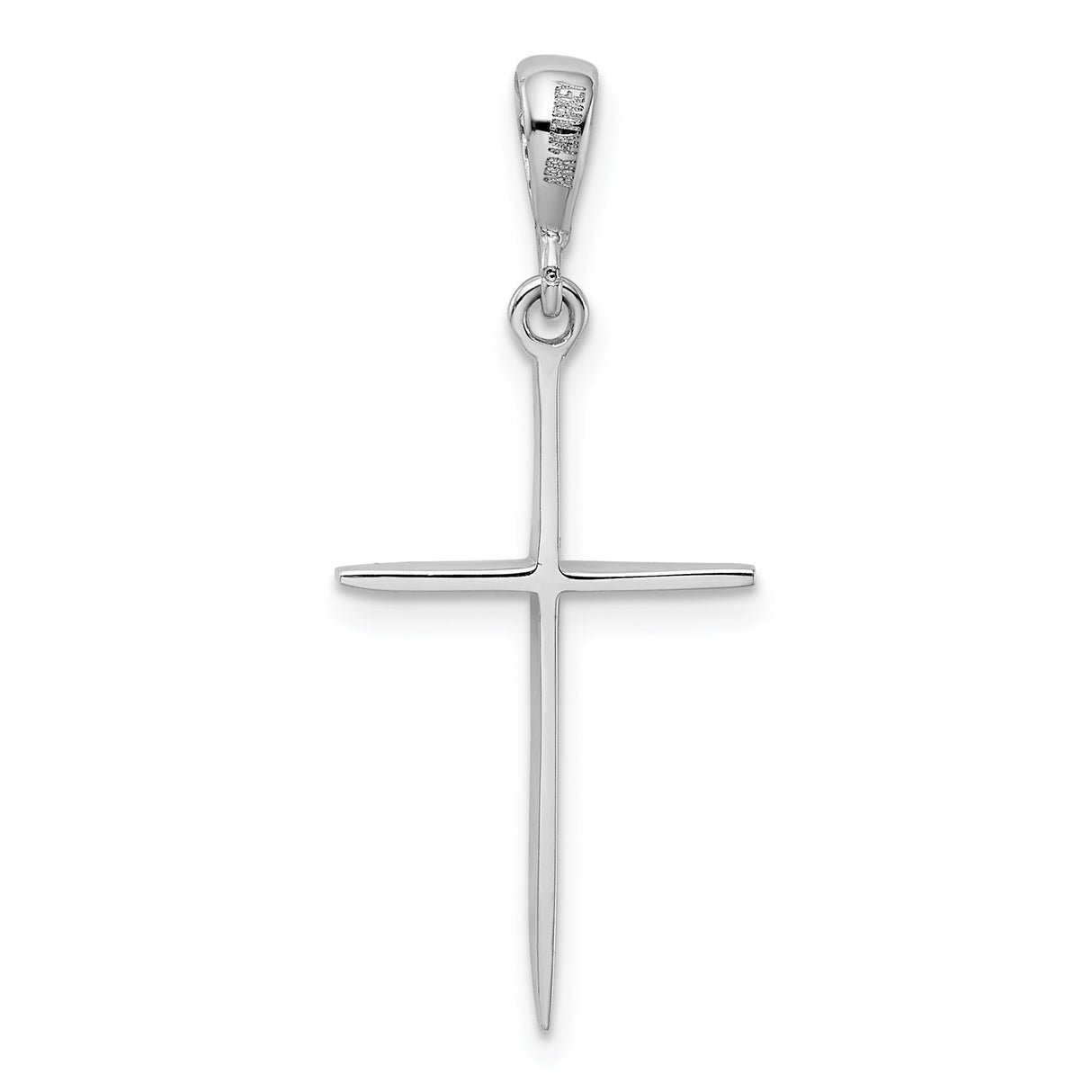 14k White Gold Latin Cross Pendant with Mirror Finish, Minimalist Religious Design