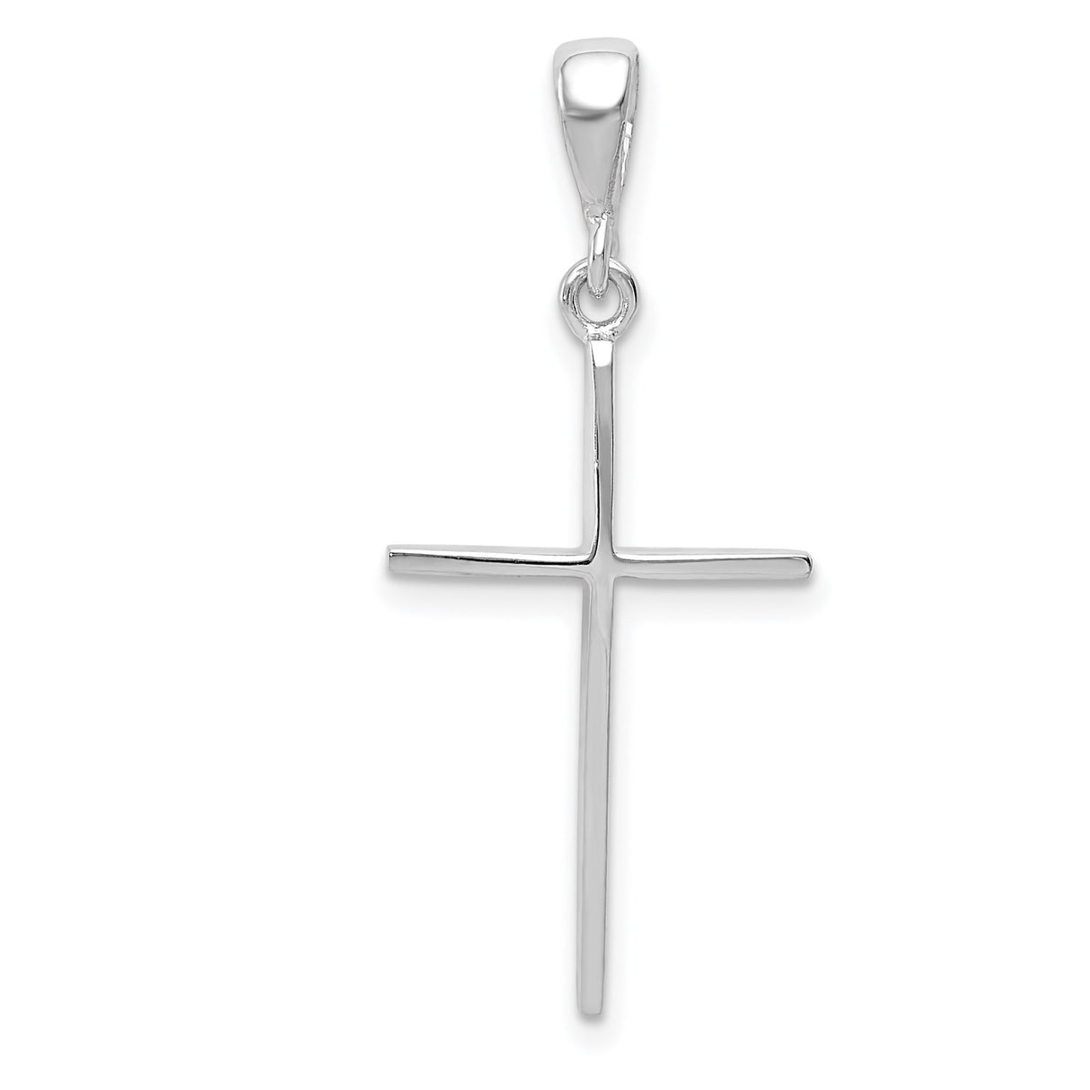 14k White Gold Latin Cross Pendant with Mirror Finish, Minimalist Religious Design