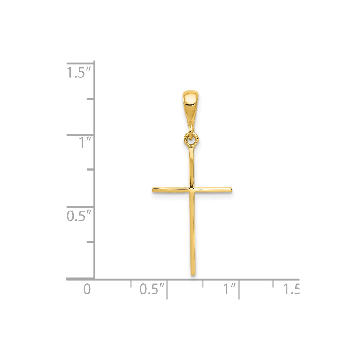14k Yellow Gold Latin Cross Pendant with Bail, Slim Polished Religious Charm, Unisex Jewelry