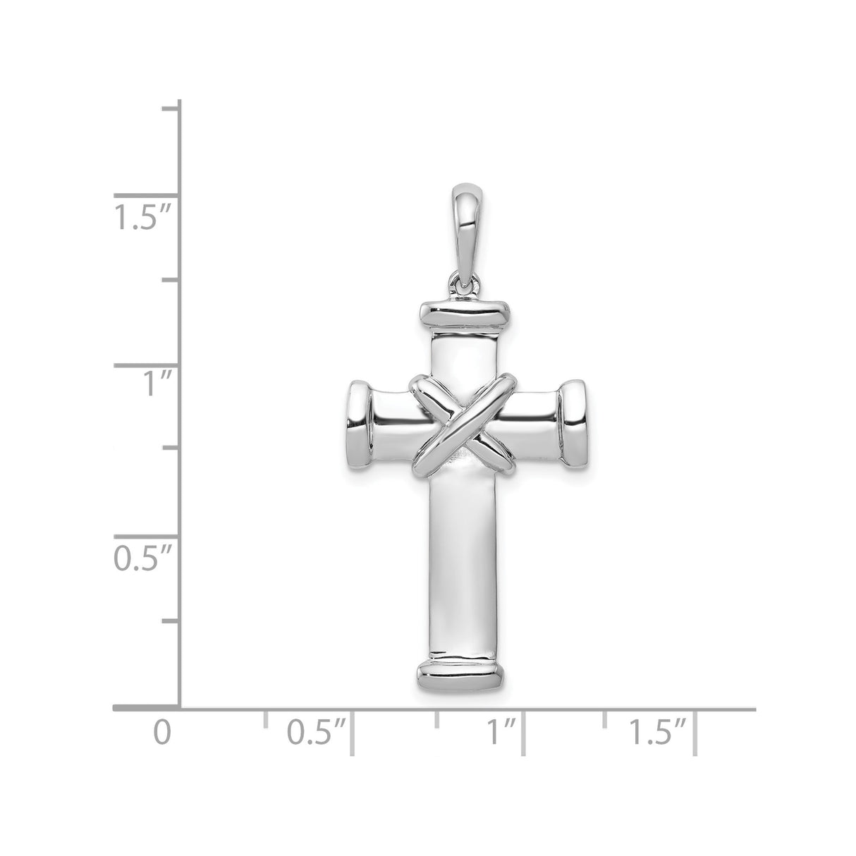 14k White Gold Cross Pendant with Reversible Latin Charm and Sleek Cylindrical Design