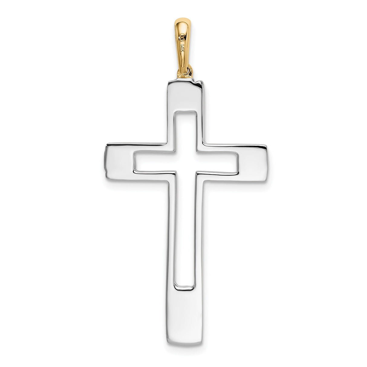 14k Two-Tone Gold Latin Cross Pendant, Minimalist Religious Charm for Men and Women